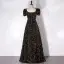 Scintillantes Noire Paillettes Robe De Bal 2024 Princesse Encolure Carrée Gonflée Manches Courtes Dos Nu Longue Promo Robe De Ceremonie