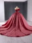 High-end Burgundy Appliques Pearl Sequins Prom Dresses 2024 Ball Gown Strapless Sleeveless Backless Chapel Train Tulle Prom Formal Dresses