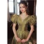 Elegant Clover Green Prom Dresses 2022 A-Line / Princess V-Neck Puffy Short Sleeve Backless Floor-Length / Long Prom Formal Dresses