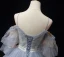 Charming Sky Blue Lace Flower Pleated Prom Dresses 2024 Ball Gown Spaghetti Straps Short Sleeve Backless Floor-Length / Long Formal Dresses