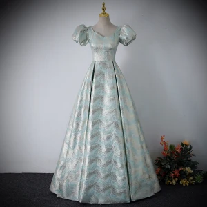 Mode Vert Citron Robe De Bal 2024 Princesse V Cou Gonflée Manches Courtes Dos Nu Noeud Longue Promo Robe De Ceremonie
