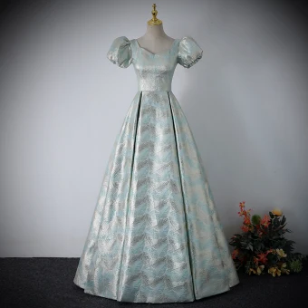 Mode Vert Citron Robe De Bal 2024 Princesse V Cou Gonflée Manches Courtes Dos Nu Noeud Longue Promo Robe De Ceremonie