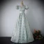Fashion Mint Green Prom Dresses 2024 A-Line / Princess V-Neck Puffy Short Sleeve Backless Bow Floor-Length / Long Prom Formal Dresses