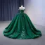 Vintage / Retro High-end Dark Green Handmade  Beading Rhinestone Sequins Prom Dresses 2023 Ball Gown Off-The-Shoulder Sleeveless Backless Court Train