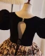 Vintage / Retro Black Printing Birthday Flower Girl Dresses 2024 Ball Gown Scoop Neck Puffy Short Sleeve Backless
