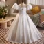 Chic / Beautiful White Satin Wedding Flower Girl Dresses 2026 Ball Gown Scoop Neck Puffy Short Sleeve Backless Floor-Length / Long