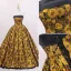 Vintage / Retro Black Gold Printing Prom Dresses 2023 Ball Gown Satin Strapless Sleeveless Backless Floor-Length / Long Prom Formal Dresses
