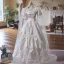 Medieval Vintage / Retro White Bow Lace Flower Satin Wedding Dresses 2025 A-Line / Princess V-Neck Short Sleeve Backless Floor-Length / Long Wedding