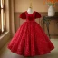 Bling Bling Burgundy Sequins Birthday Flower Girl Dresses 2024 Ball Gown Square Neckline Puffy Short Sleeve Backless Floor-Length / Long