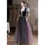 Chic / Beautiful Gradient-Color Purple Glitter Prom Dresses 2022 A-Line / Princess Square Neckline Puffy Short Sleeve Backless Bow Floor-Length / Long Prom Formal Dresses