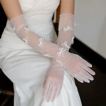 Vintage Weiß Schleife Perle Hochzeit Brauthandschuhe 2025 Tülle