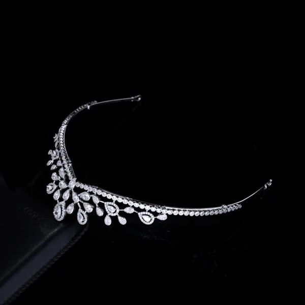 Enkla Vita Rhinestone Zirkon Legering Bröllop Tiara Brud Huvudbonad 2022