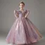 Sparkly Lilac Pearl Sequins Birthday Ball Gown Flower Girl Dresses 2024 Scoop Neck Short Sleeve Floor-Length / Long