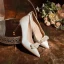 Elegant Beige Satin Pearl Wedding Shoes 2023 8 cm Stiletto Heels Pointed Toe Wedding Pumps High Heels