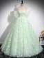 Elegant Sage Green Sequins Butterfly Appliques Prom Dresses 2024 Ball Gown Off-The-Shoulder Short Sleeve Backless Floor-Length / Long Prom Formal Dresses