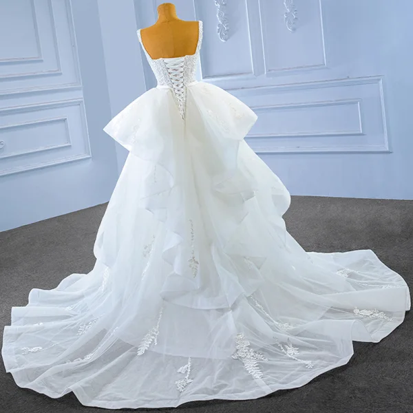 Haut de Gamme Ivoire Perle En Dentelle Fleur Robe De Mariée 2023 Trompette / Sirène Encolure Carrée Sans Manches Ceinture Dos Nu Tribunal Train Mariage