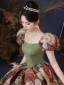 Fantaisie Vert Impression Robe De Bal 2023 Princesse Encolure Carrée Gonflée Manches Courtes Dos Nu Longue Promo Robe De Ceremonie
