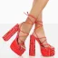 Roman Summer Red Street Wear Womens Sandals 2022 Ankle Strap 14 cm Thick Heels Open / Peep Toe Sandals High Heels