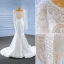 High End Ivory / Creme Perlenstickerei Perle Quaste Brautkleider / Hochzeitskleider 2023 Meerjungfrau Rundhalsausschnitt Lange Ärmel Sweep / Pinsel Zug Hochzeit