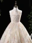Chic / Beautiful Champagne Beading Sequins Lace Flower Birthday Flower Girl Dresses 2024 A-Line / Princess High Neck Sleeveless Floor-Length / Long