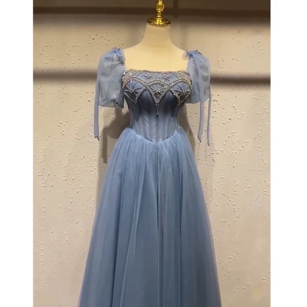 Chic / Beautiful Burgundy Beading Sequins Prom Dresses 2023 A-Line / Princess Square Neckline Short Sleeve Backless Floor-Length / Long Prom Formal Dresses