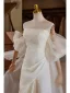 Fashion White Split Front Wedding Dresses 2024 A-Line / Princess Off-The-Shoulder Short Sleeve Backless Floor-Length / Long Wedding