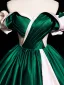 Two Tone Elegant Dark Green Satin Prom Dresses 2025 Ball Gown Off-The-Shoulder Short Sleeve Backless Floor-Length / Long Prom Formal Dresses