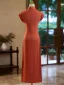 Chinese style Orange Tea-length Cheongsam 2024 Trumpet / Mermaid High Neck Short Sleeve Prom