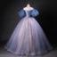 Vintage / Retro Ocean Blue Beading Sequins Prom Dresses 2023 Ball Gown Off-The-Shoulder Short Sleeve Backless Floor-Length / Long Formal Dresses