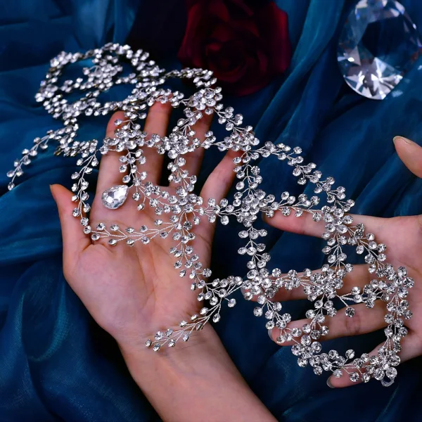 Piękne Srebrny Rhinestone Ślub Ozdoby Do Włosów Ślubne 2023 Stop