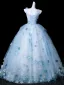 Fée Des Fleurs Bleu Ciel Perle Appliques Robe De Bal 2026 Robe Boule Encolure Carrée Sans Manches Dos Nu