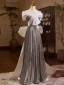 Scintillantes Argenté Paillettes Robe De Bal 2024 Princesse De l'épaule Sans Manches Dos Nu Noeud Longue Promo Robe De Ceremonie