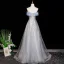 Sparkly Grey Sequins Prom Dresses 2025 A-Line / Princess Off-The-Shoulder Short Sleeve Backless Floor-Length / Long Formal Dresses