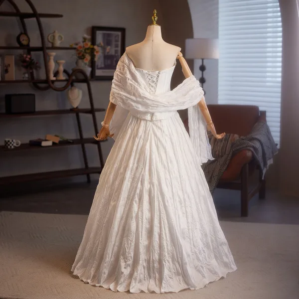 Simple Blanche Légère Robe De Mariée 2025 Princesse Encolure Dégagée Sans Manches Dos Nu Longue