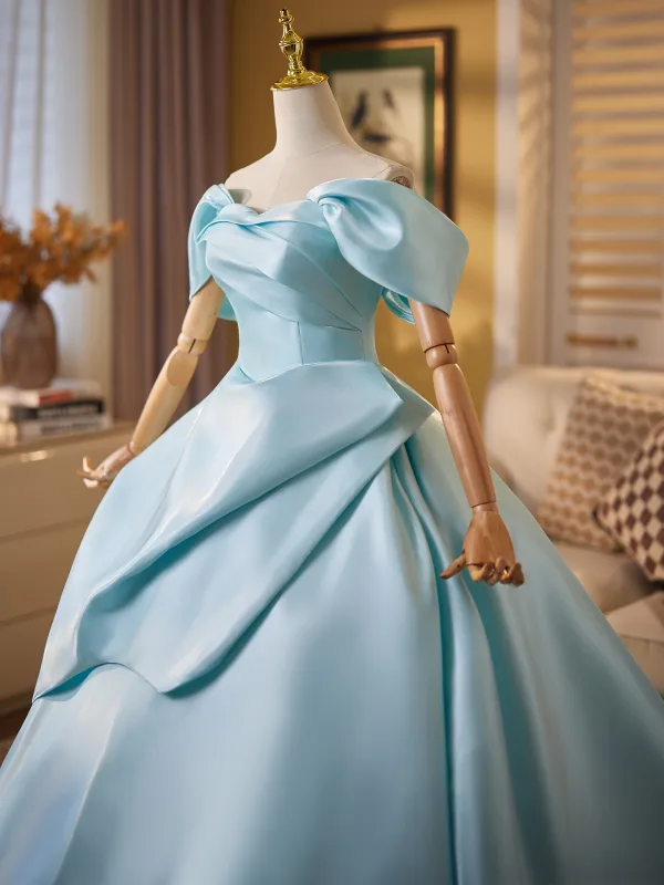 Élégant Vert Citron Robe De Bal 2025 Robe Boule De l'épaule Manches Courtes Dos Nu Train De Balayage Promo Robe De Ceremonie