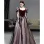 Elegant Burgundy Suede Prom Dresses 2023 A-Line / Princess Square Neckline Short Sleeve Backless Floor-Length / Long Prom Formal Dresses