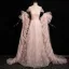 Chic / Beautiful Blushing Pink Sequins Tassel Prom Dresses 2024 A-Line / Princess Off-The-Shoulder Sleeveless Backless Floor-Length / Long Prom Formal Dresses