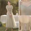 Modest / Simple Grey Bridesmaid Dresses 2022 A-Line / Princess Short Sleeve Backless Floor-Length / Long Bridesmaid