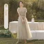 Modest / Simple Grey Bridesmaid Dresses 2022 A-Line / Princess Short Sleeve Backless Floor-Length / Long Bridesmaid