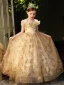 Fashion Gold Sequins Pearl Lace Flower Prom Flower Girl Dresses 2022 Ball Gown Scoop Neck Short Sleeve Floor-Length / Long Flower Girl Dresses