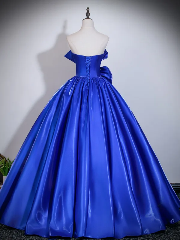 Vintage / Retro Royal Blue Bow Prom Dresses 2026 Ball Gown Strapless Sleeveless Backless Floor-Length / Long Formal Dresses