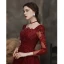 Classic Burgundy Beading Sequins Evening Dresses 2023 A-Line / Princess Square Neckline 3/4 Sleeve Backless Floor-Length / Long Evening Party Formal Dresses