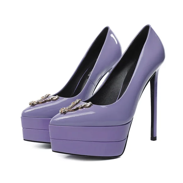 Mote Rød Lær Aften Pumps 2022 Patent Lær 13 cm Stiletthæler Spisse Pumps Høyhælte