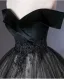 Vintage / Retro Black Beading Sequins Lace Flower Prom Dresses 2025 Ball Gown Off-The-Shoulder Short Sleeve Backless Floor-Length / Long Prom Formal Dresses