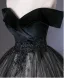 Elegant Black Beading Sequins Lace Flower Prom Dresses 2025 Ball Gown Off-The-Shoulder Short Sleeve Backless Floor-Length / Long Prom Formal Dresses