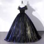 Élégant Bleu Marine Robe De Bal 2022 Robe Boule Encolure Carrée Manches Courtes Dos Nu Noeud Longue Promo Robe De Ceremonie