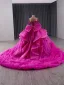 High-end Fuchsia Beading Sequins Cascading Ruffles Prom Dresses 2025 Ball Gown Off-The-Shoulder Sleeveless Backless Bow Chapel Train Prom Formal Dresses