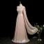 Chic / Beautiful Blushing Pink Pearl Rhinestone Prom Dresses 2024 A-Line / Princess One-Shoulder Sleeveless Backless Floor-Length / Long Prom Formal Dresses