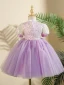 Bling Bling Lavender Beading Sequins Birthday Short Flower Girl Dresses 2024 Ball Gown Scoop Neck Short Sleeve