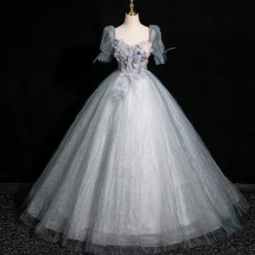 Bling Bling Sky Blue Sequins Appliques Prom Dresses 2024 Ball Gown Square Neckline Short Sleeve Backless Floor Length Long Prom Formal Dresses